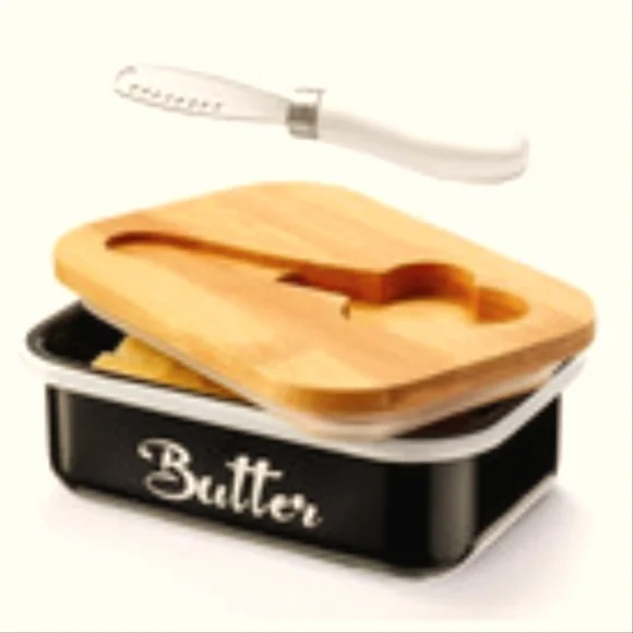 Butter Dish Metal Butter Dish Sealing Wood lid With Butter Knife New In Box - Picture 1 of 1